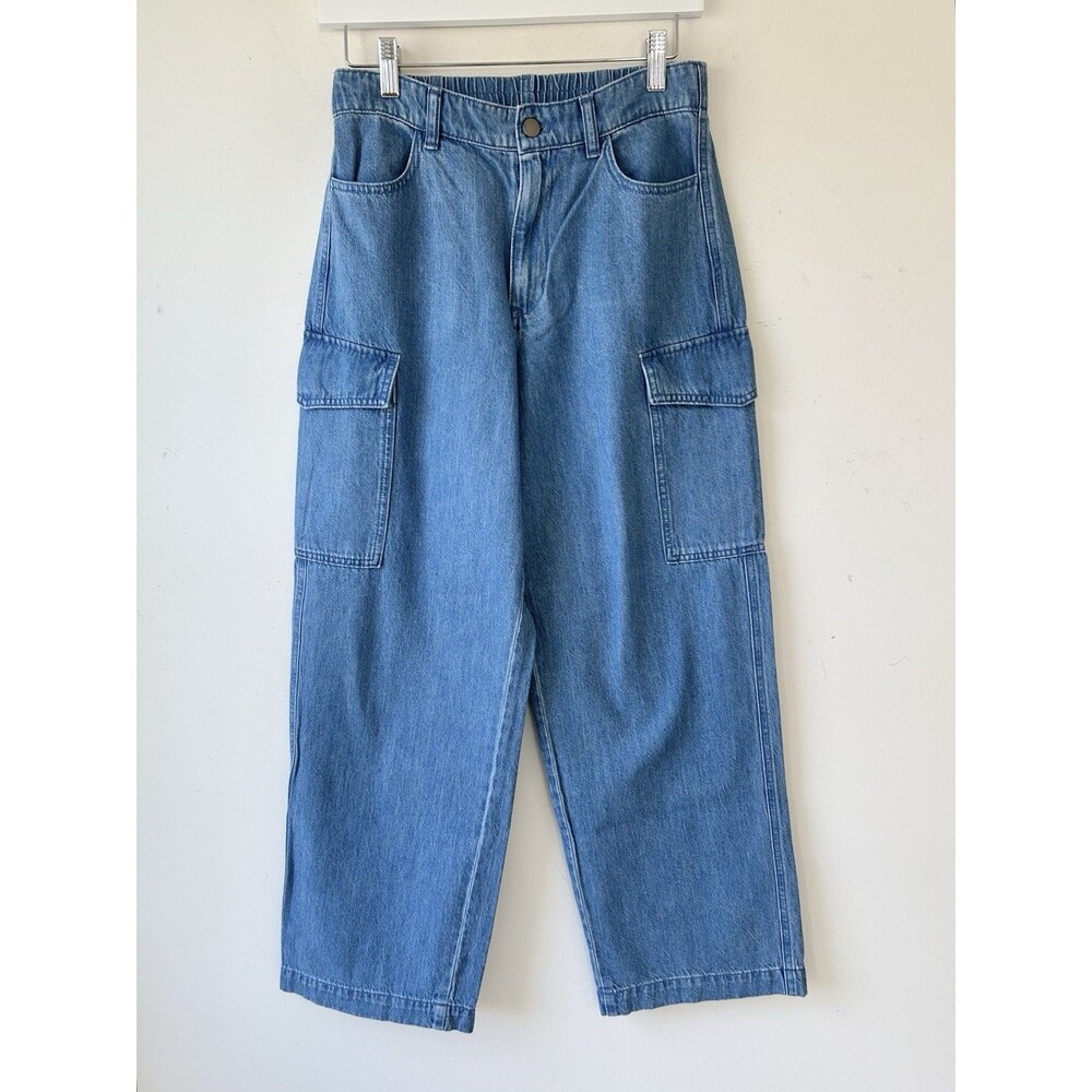 Uniqlo Women Denim Wide Straight Cargo Pants M Cotton See Photos Measurements